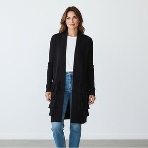 Escio Elegant‎ Black Women's Cardigan w/ Ruffle Details/Ribbed Minimalist Sz M
